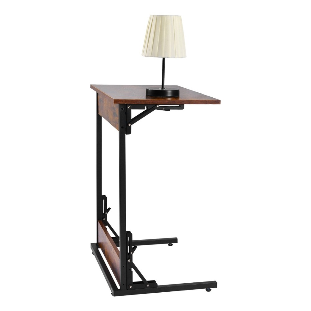 [New]C Table,Folding C Shaped End Table w/Metal Frame & Adjustable Feet,Foldable
