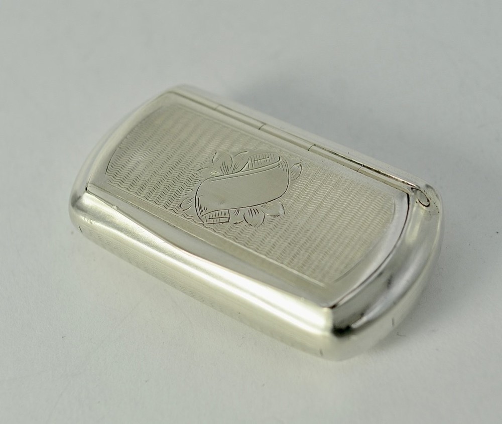 Antique Rectangular Sterling Silver Snuffbox Guilloche Hallmarks France 19th