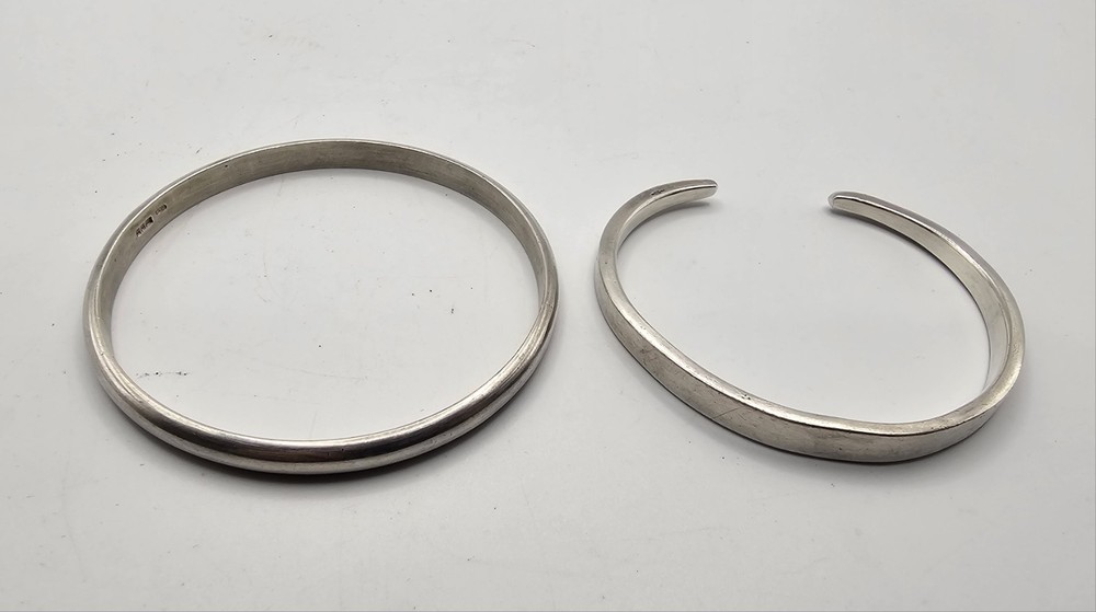 Sterling Silver Bangles Cuff Modernist Statement x 2 (66g)