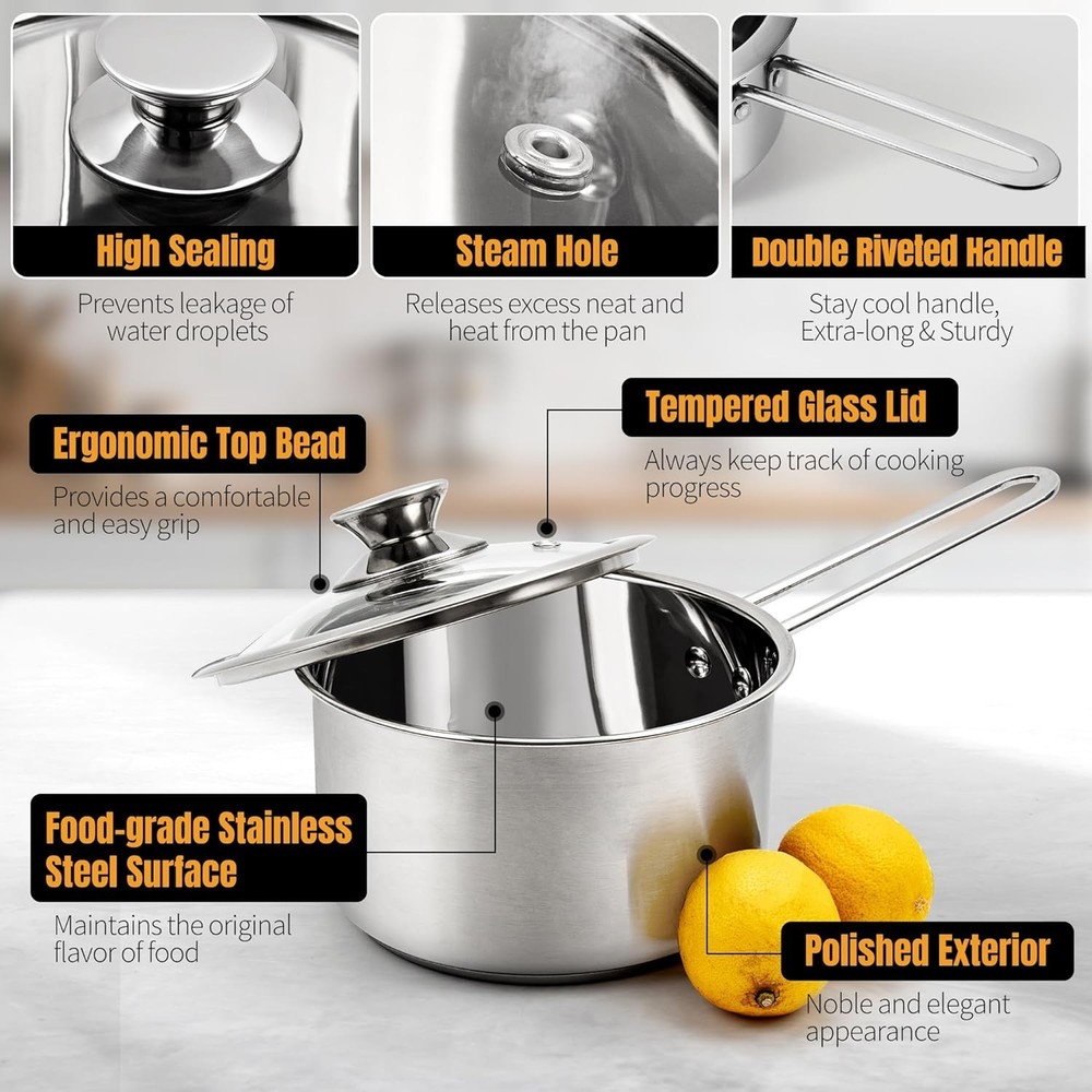 Professional Grade 6-Piece Stainless Steel Cookware Set - Versatile & Durable