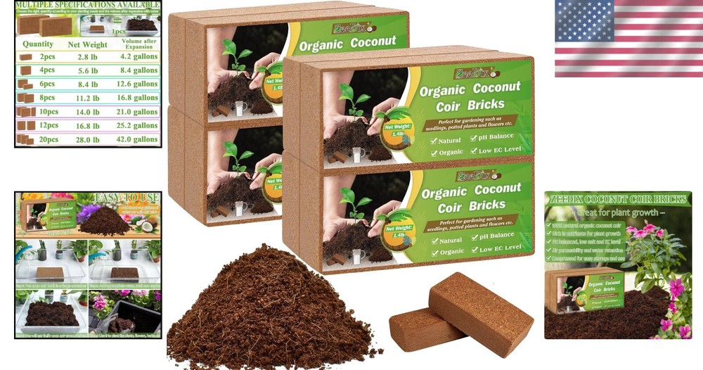 8 Organic Coco Coir Bricks - 100% Compressed Coconut Soil for Vibrant Gardens