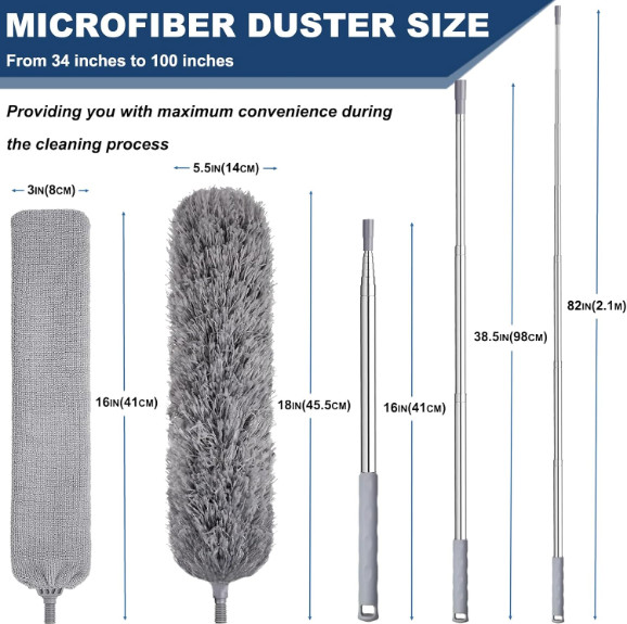Microfiber Duster Cleaning Brush Dust Cleaner Bendable Handle Soft Extendable