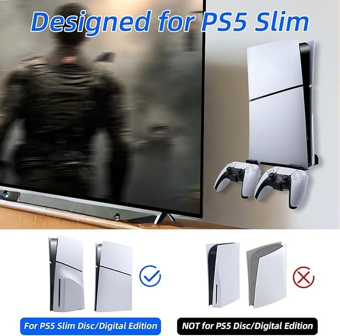 Floating Wall Mount for PS 5 Slim & 2 Removable Controller Holder Repisa flotant