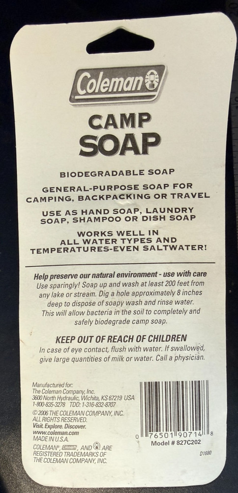 Coleman Camp Soap 2oz Biodegradable Camping Laundry Soap, Shampoo or Dish Soap