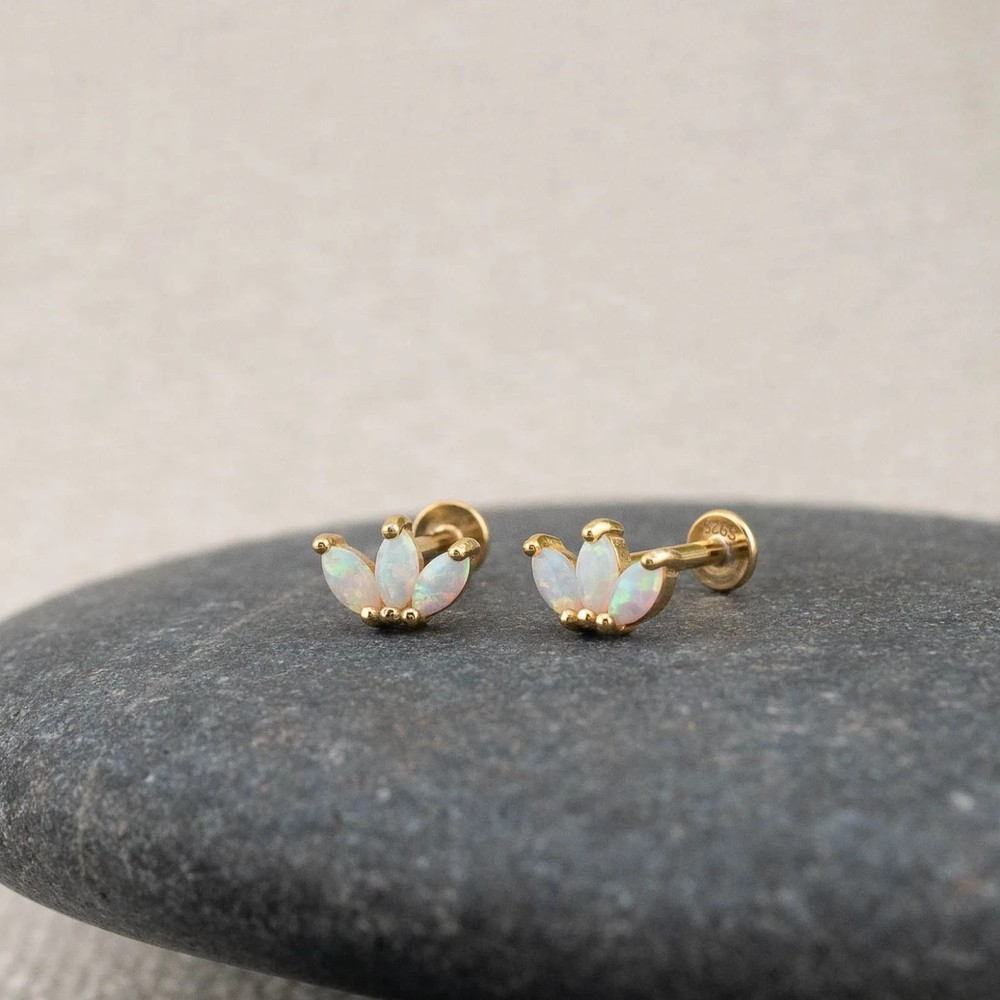 925 Solid Sterling Silver Tiny fire opal flat back studs 14K Gold Vermeil