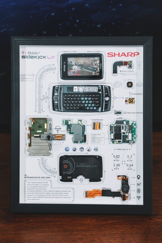 Disassembled T-Mobile Sidekick Phone Frame Art