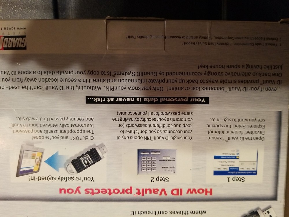 ID Vault Guard ID Systems STOP ONLINE IDENTITY THEFT Windows XP Secure Passwords