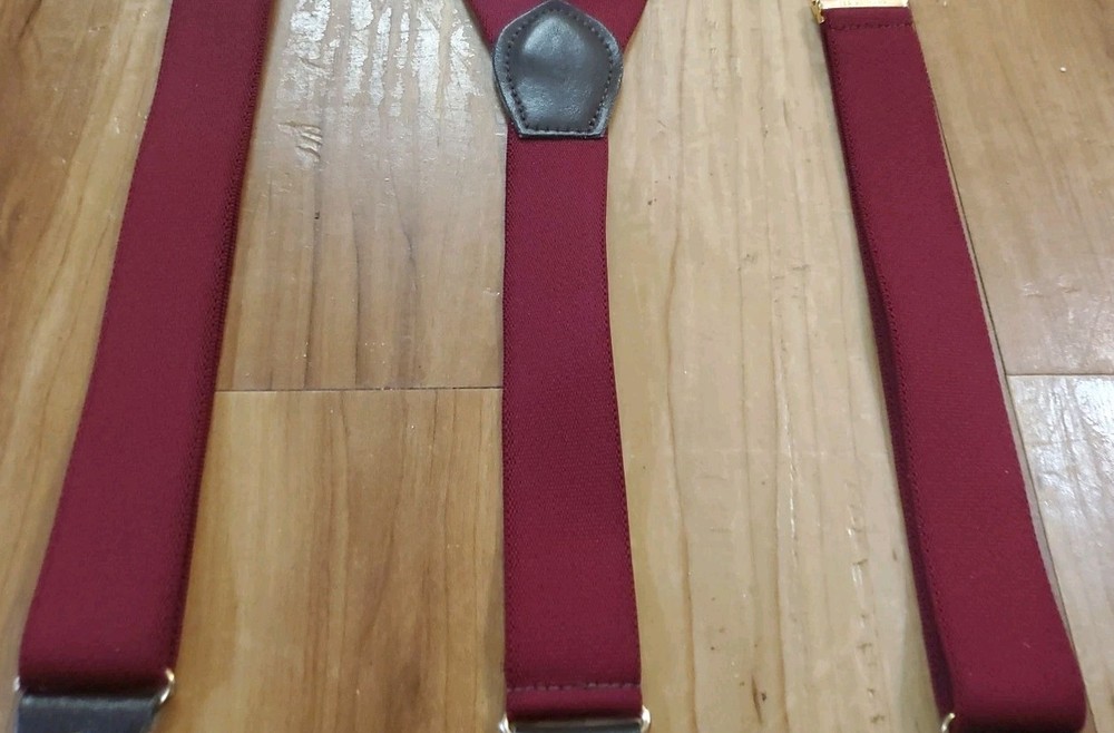 Vintage Pelican USA Maroon Solid Red Button Suspenders
