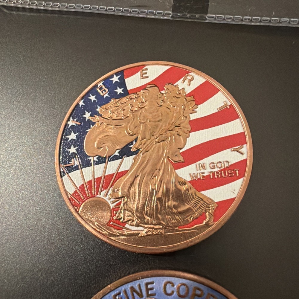 Two 1 Oz American Eagle Design Copper Rounds Colorized