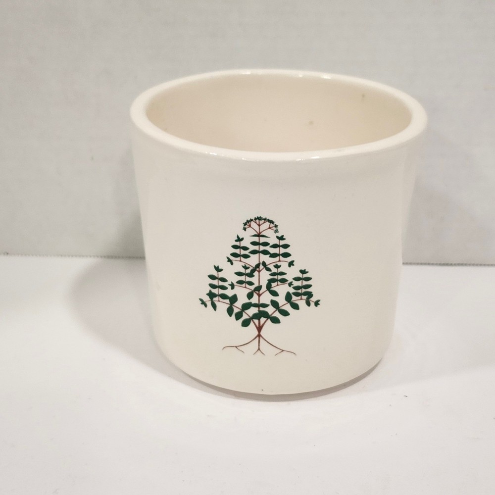 Cream Ceramic Pot With Green Tree Design Small Planter Holder