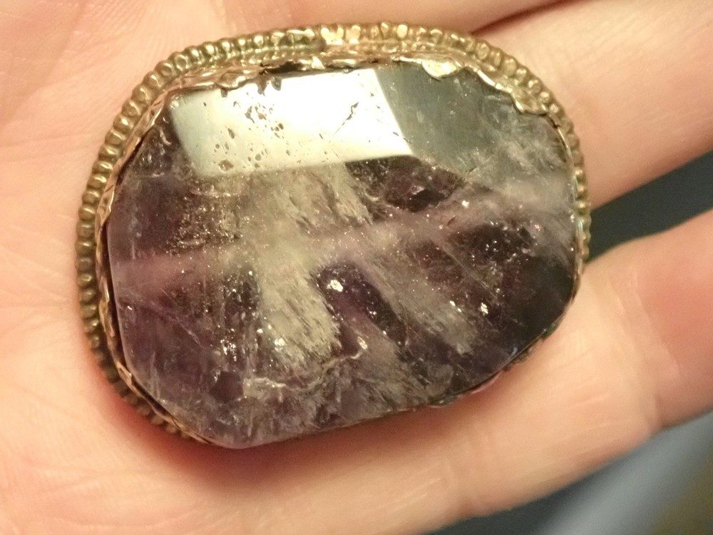 Phantom Dream Amethyst Crystal Silver Ring. adjustable