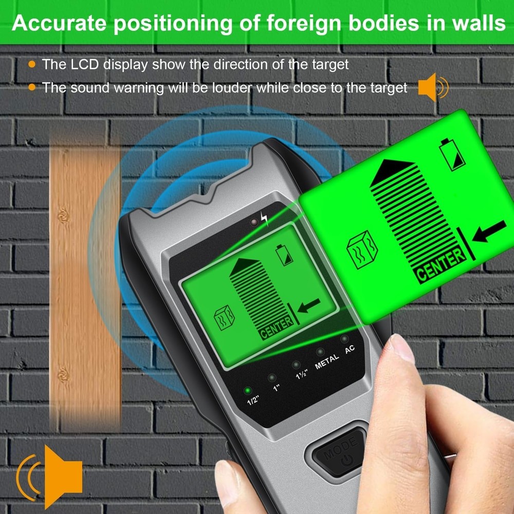 Wall Scanner with 5-in-1 Function, LCD, and Audio