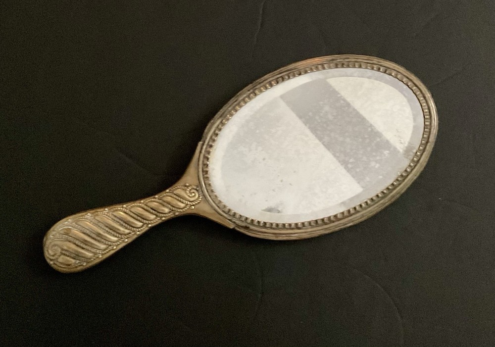 Vintage Brass Hand Mirror With Beveled Mirror