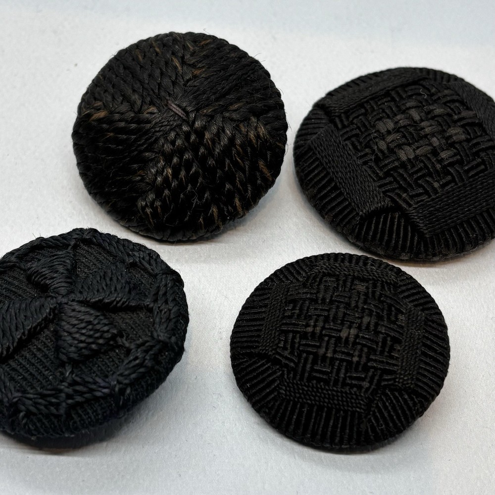 Antique Textile Button Lot Woven Mourning Button Victorian Black