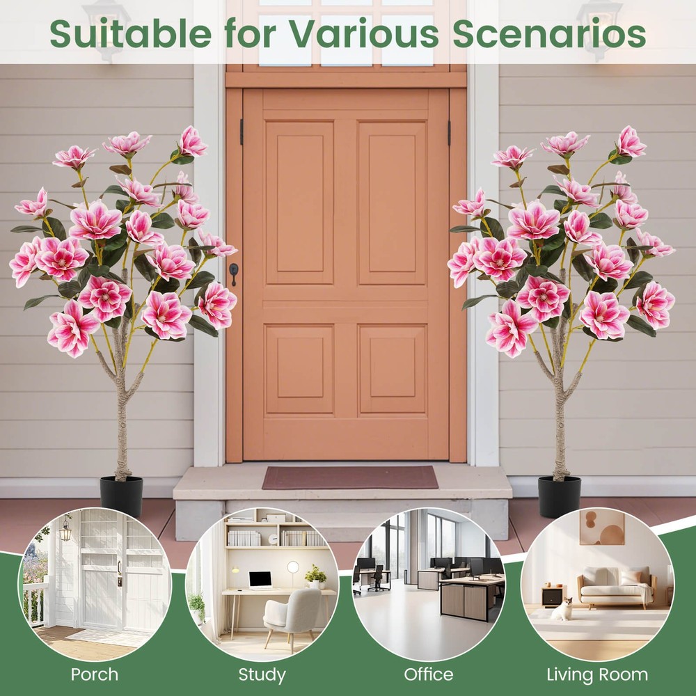 2PCS 51" Artificial Magnolia Tree w/ Elegant PEVA Leaves Multi-branch Trunks