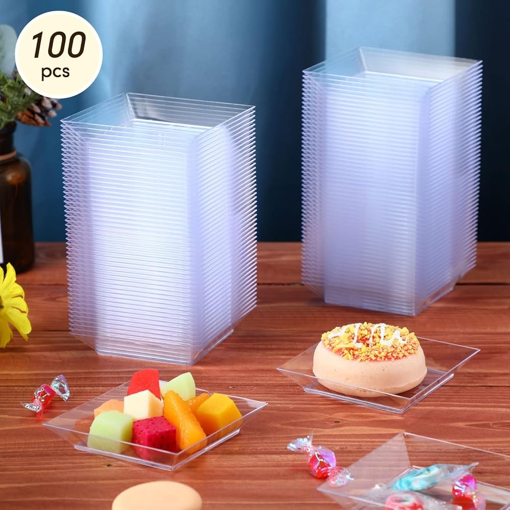 Plastic Dert Appetizer Plates Disposable, Small Square Plastic