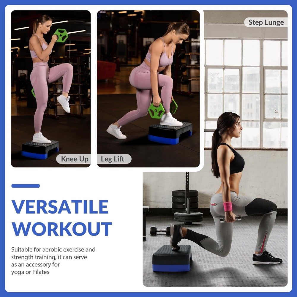 18" Aerobic Step Platform, Workout Stepper with Adjustable 2 Stackable Risers...