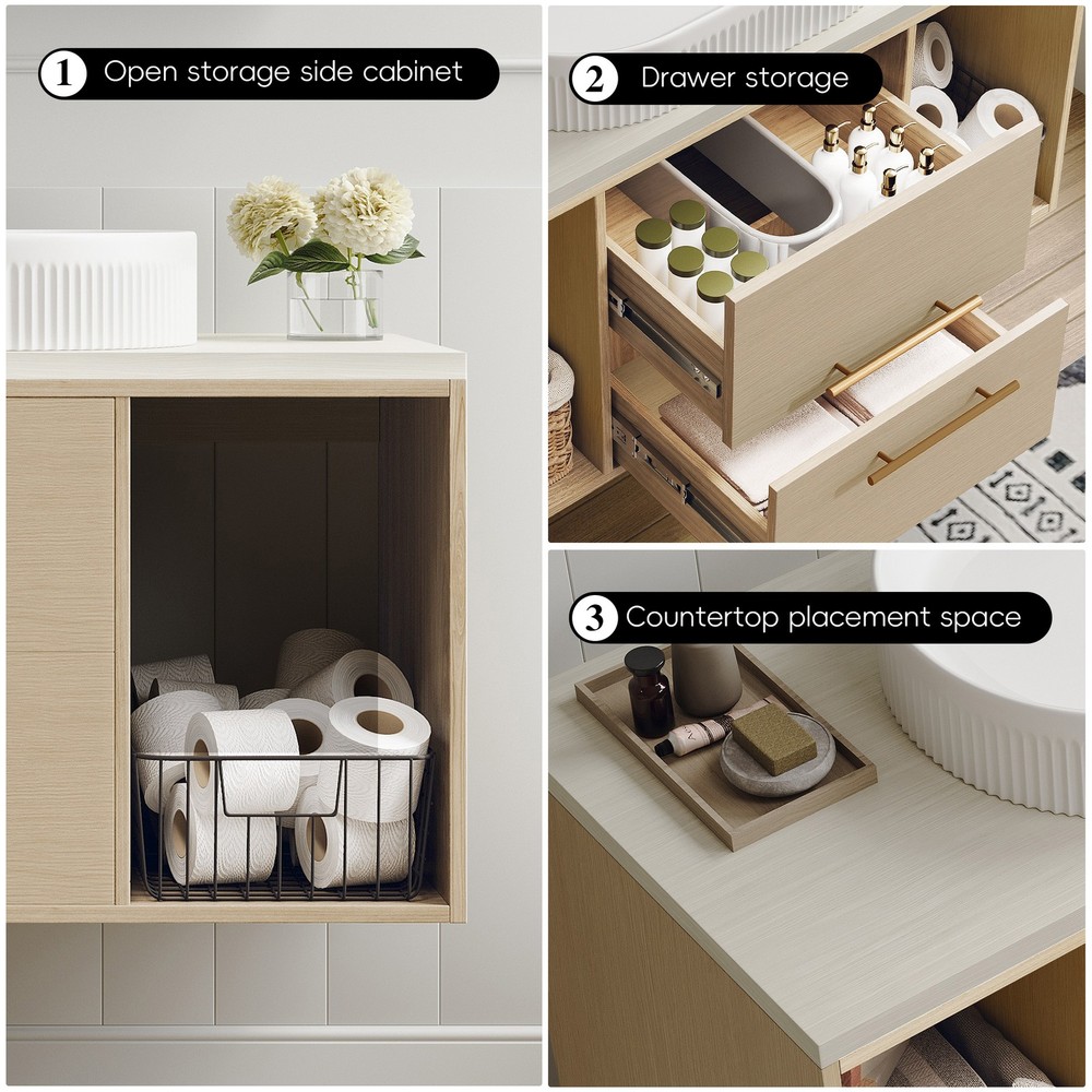 Modern 39.3 Wall-Mounted Bathroom Vanity with Oval Ceramic Sink Floating Vanit