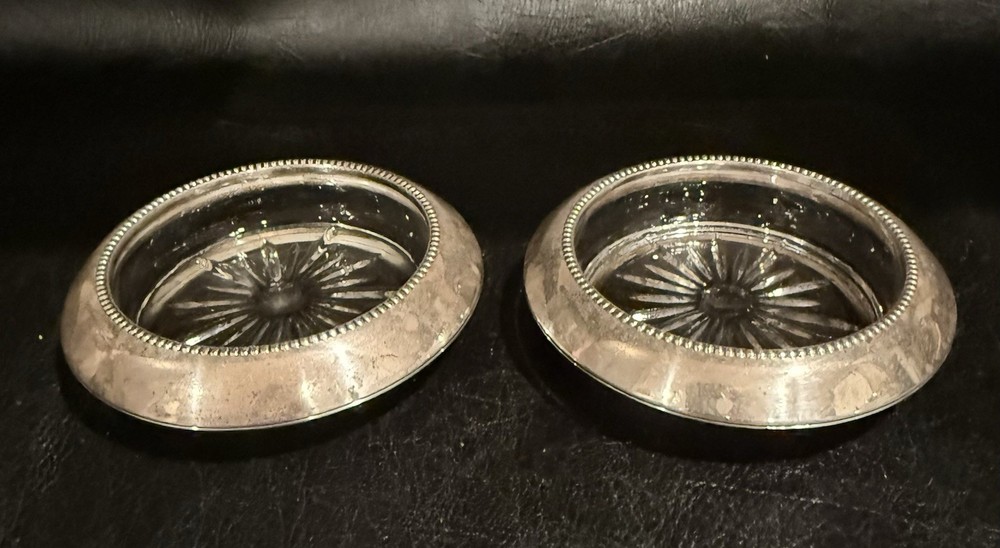 Sterling Silver Glass Coaster Pair