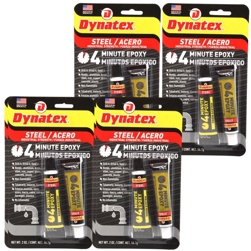 Dynatex 4 Min Steel Epoxy 2 oz - Fast Set Drillable (4-Pack)