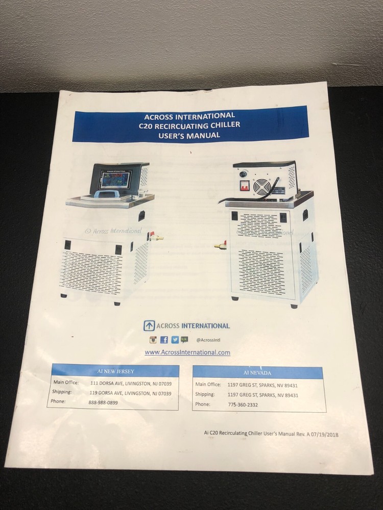 Across International C20 Recirculating Chiller User's Manual