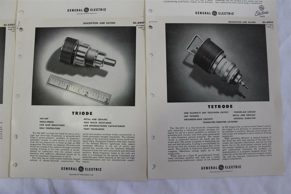General Electric GE Description & Rating Sheets 1950s Triode Tetrode 8 Different