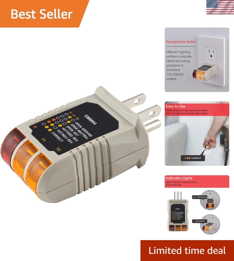3-Wire Receptacle Tester, 110-125 VAC –  Listed with 6 LED Visual Tests