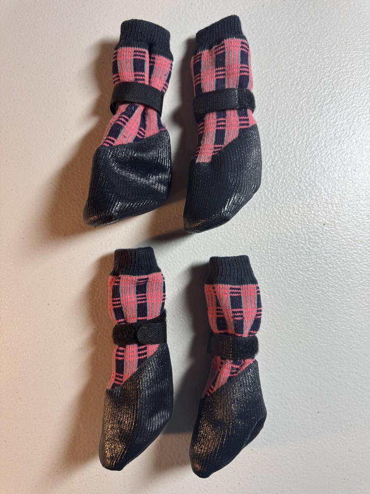 Hound & Tail Pink/Blue Plaid Dog Boots NEW