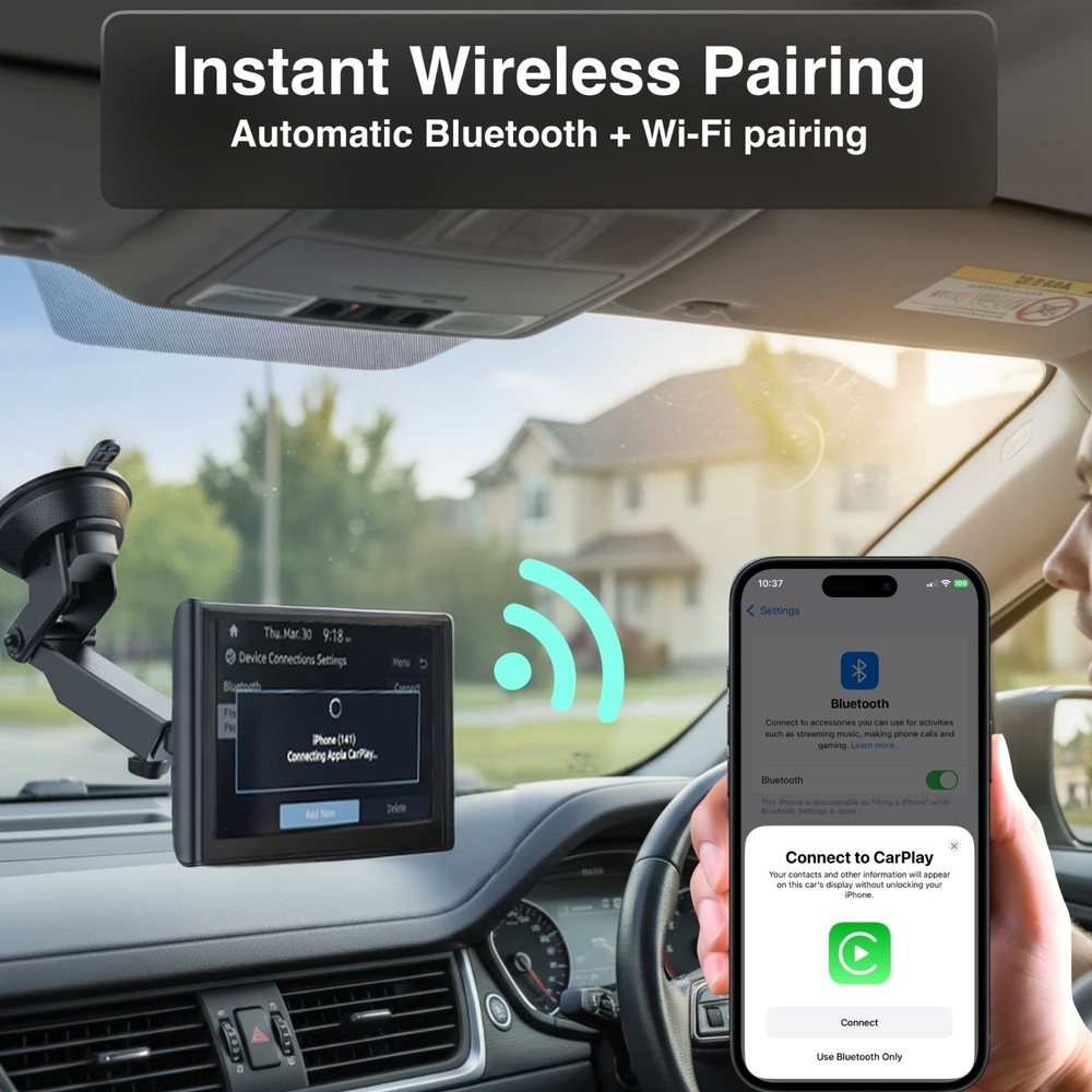 Laser 7in CarPlay Android Auto Screen Dual Cameras Wireless Portable