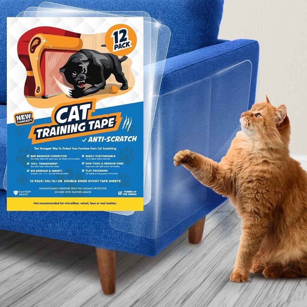 Double-Sided Sticky Tape for Cat Scratch Prevention - 12 Sheets Clear