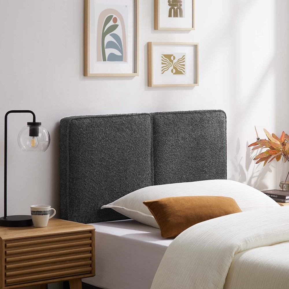 Modway Lindee Boucle Fabric Twin Headboard in Slate