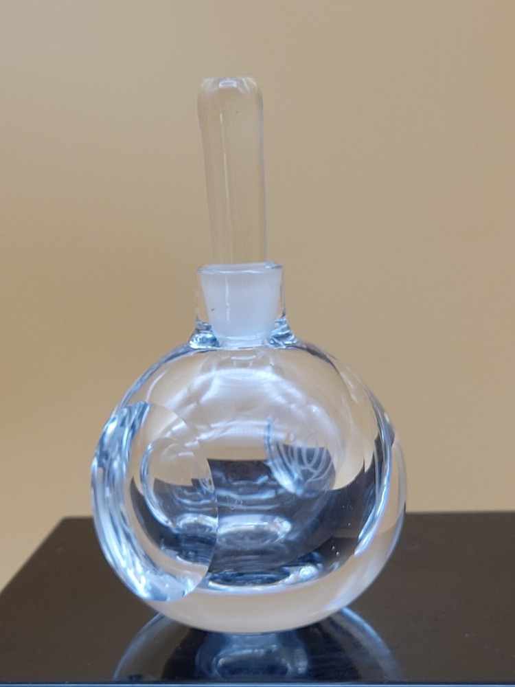 Orrefors Crystal Perfume Bottle Dabber Etched Design Signed