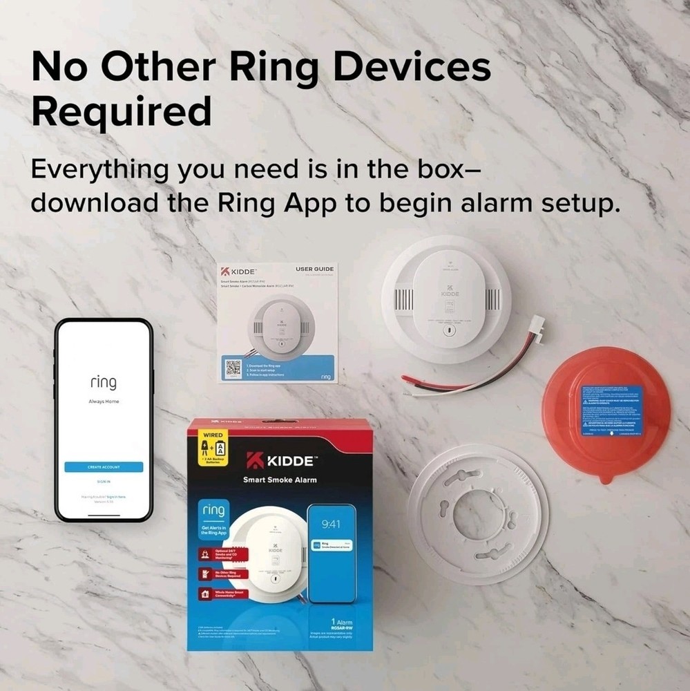 KIDDE Ring-Enabled Smart Smoke Detector, Wired, RGSAR-RW