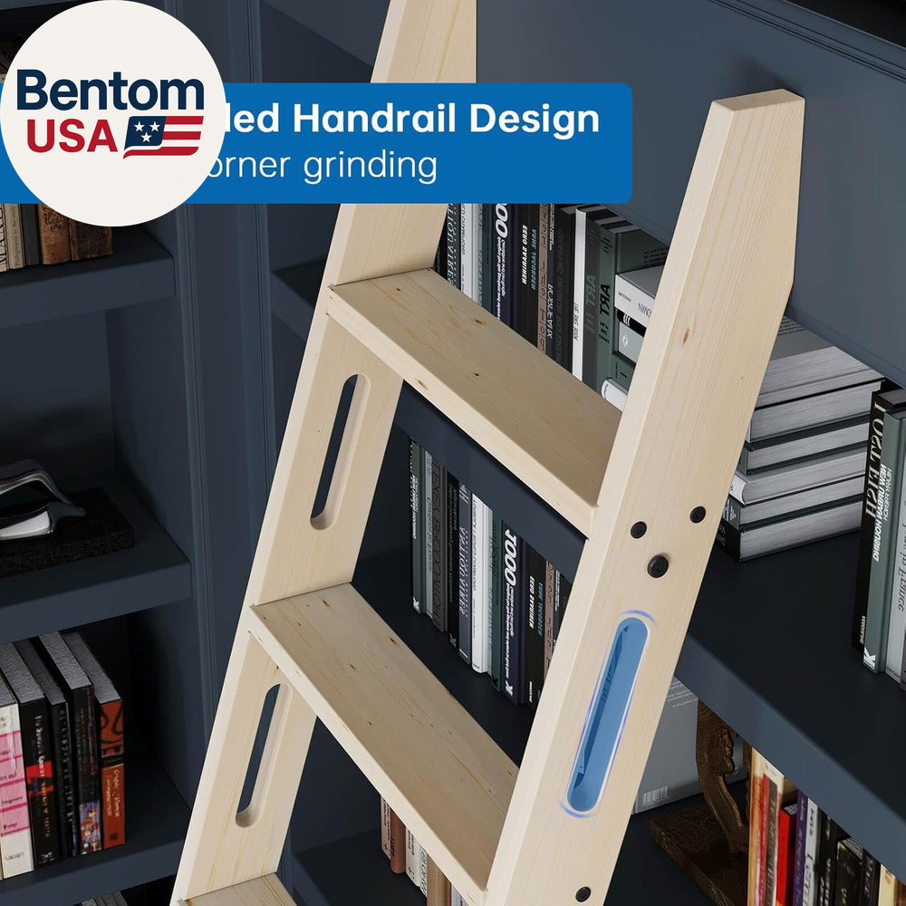 Rolling Library Ladder 8Ft,450Lbs Capacity,7 Steps with Build-In Handrail,Solid