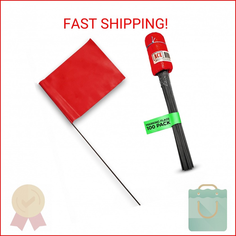 Red Marking Flags 100 Pack - 4x5x15 Inch Red Flags for Yard - Markers For Lawn,