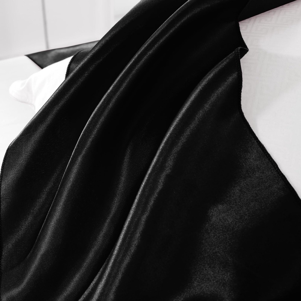 6 Pack Black Table Runners 12 x 108 Inch Rectangular Smooth Satin Silk Table ...