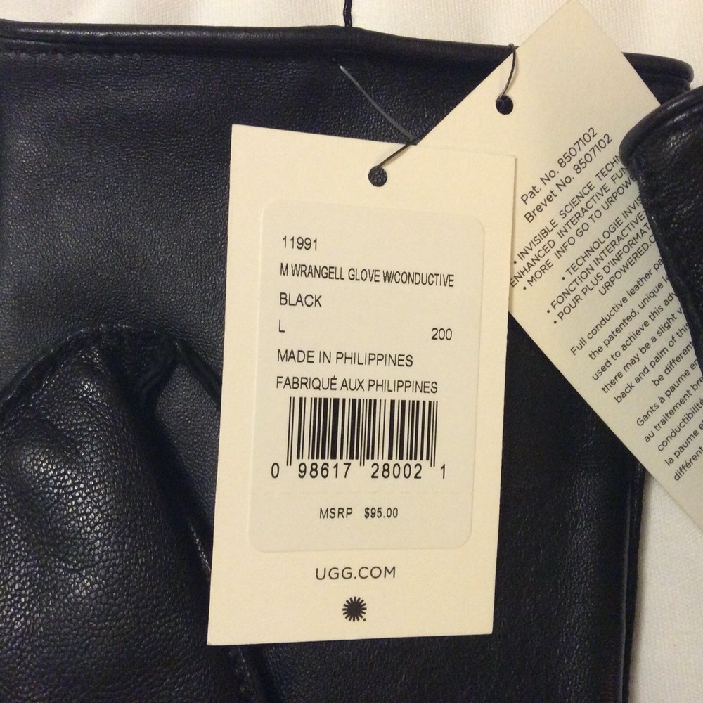 UGG Men's Leather Wrangell Conductive Gloves Size Large Black NWT $95