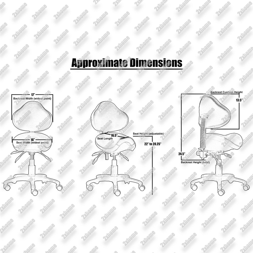 Adjustable Ergonomic Rolling Saddle Stool Chair with Back Support for Office