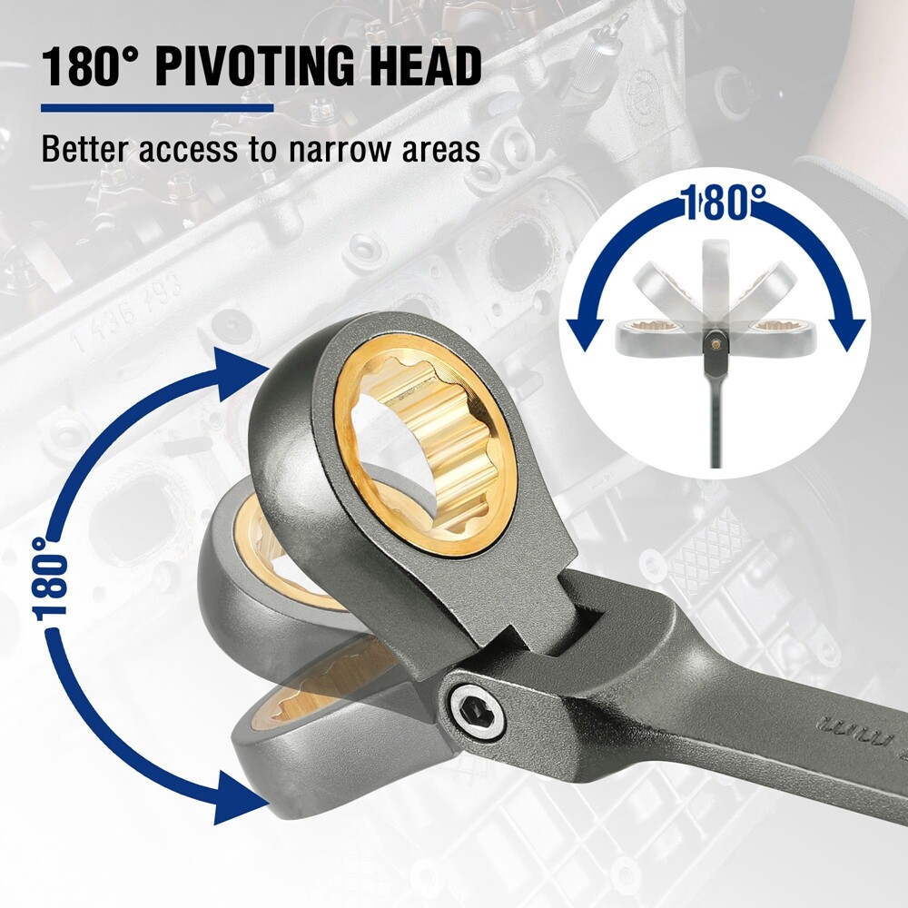 WORKPRO 14mm Flex-Head Ratcheting Combination Wrench, 72-Teeth Cr-V Constructed