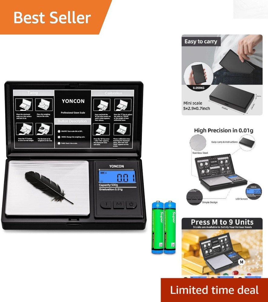 Compact 500g Digital Gram Scale with Tare Function - Accurate for Gems & Spices