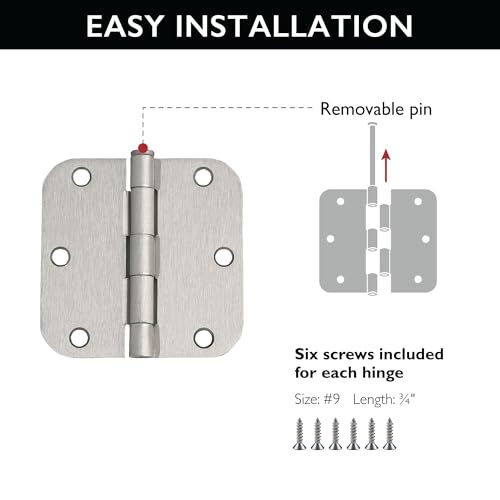 181412 5/8" Radius Steel Hardware Hinges Interior Doors 3 Pack Satin Nick
