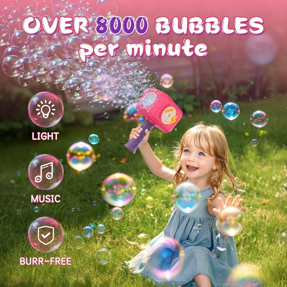 Hammer Bubble Gun, Bubble Machine with Light & Music
