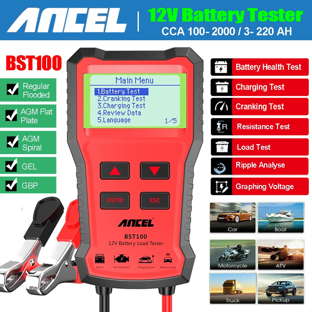 ANCEL BST100 12V Auto Battery Load Tester Analyzer Cranking Charging Test Tool