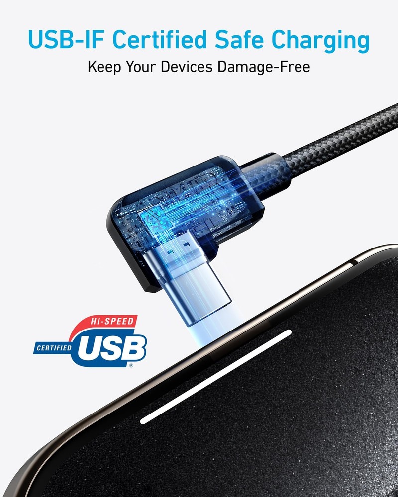 Anker Cable [2 Pack 6FT], Right Angle USB A to C Braided Cable, Durable...