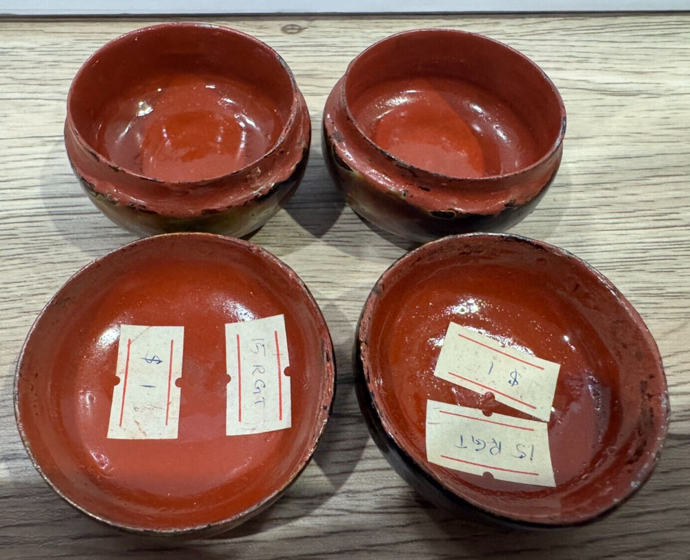 Pair Small Lacquerware Round Containers - 4cm Tall