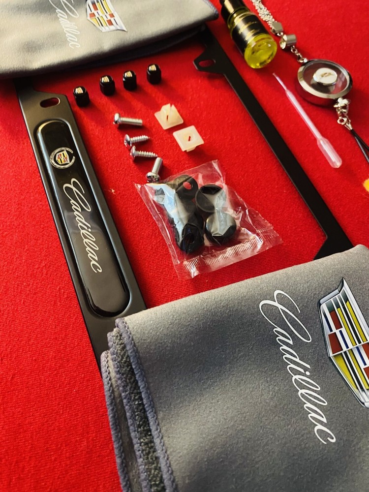 Cadillac Car Kit Tag Frame Dust Brush, Diffuser Rag Hardware & Valve Stem Caps