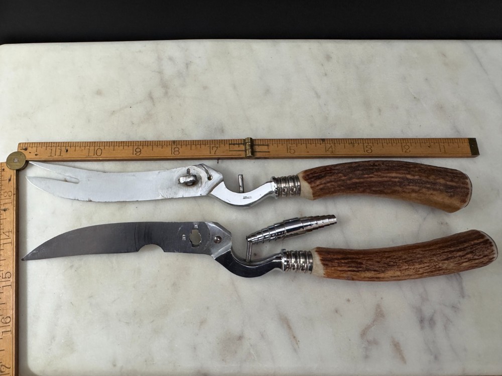 Custom German Stainless Kitchen Poultry Shears Stag Handle, Fork Tip, Take-Apart