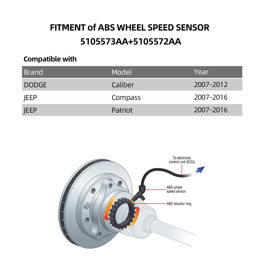 1Set ABS Wheel Sensor Front Left and Right Compatible with Dodge Caliber 2007...