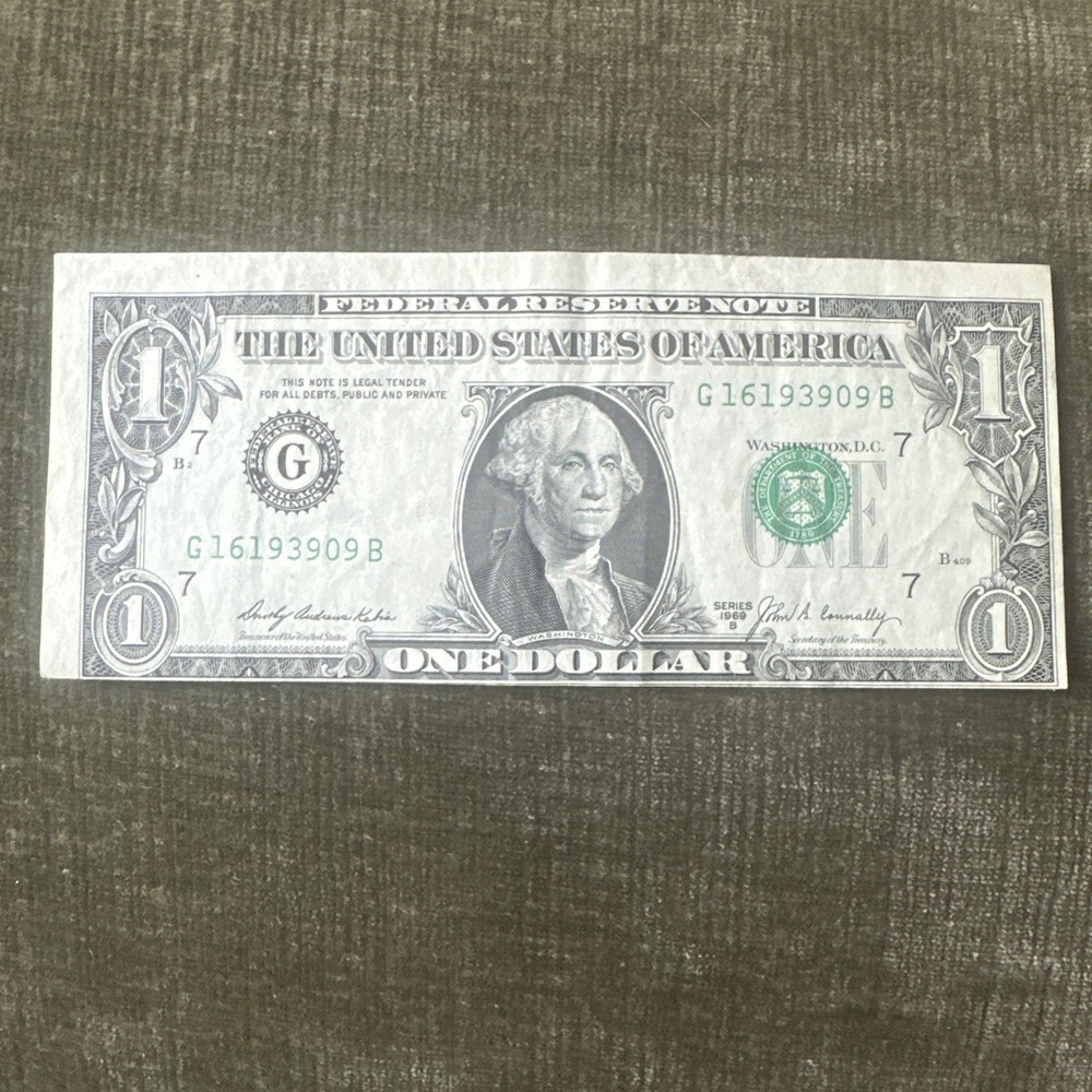 1969 1$ FEDERAL RESERVE NOTE MISALIGNED PRINTING & Shifted Seal (Error Note)