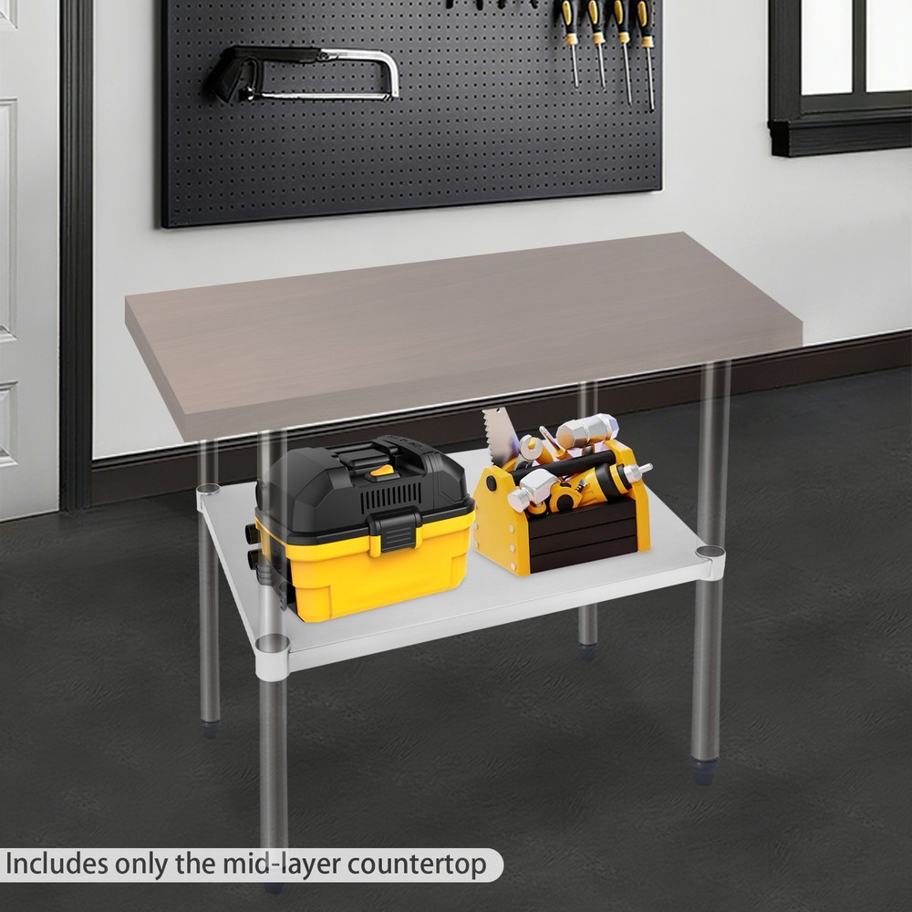 Stainless Steel Adjustable Workbench Tabletop (67.9x55cm) with Middle/Lower Lay